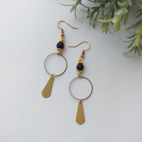 Ethnic Boho Style Earrings | Black Lava semi-precious Stone | Gift for her | Egyptian Earrings | Boucles d'oreilles en France