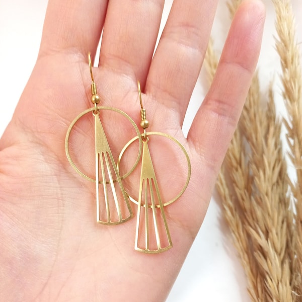 Boho Ethnic Geometric Brass Earrings | Everyday Simple and Chic earrings for women | Art deco Christmas gift for her