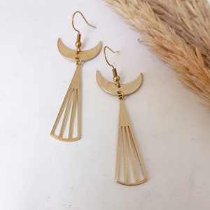 Maan geometrische boho-oorbellen, boucles doreilles en France, zon tarotkaart met franjes, lange Wicca oorbellen, verjaardagscadeau voor haar, gouden oorbel