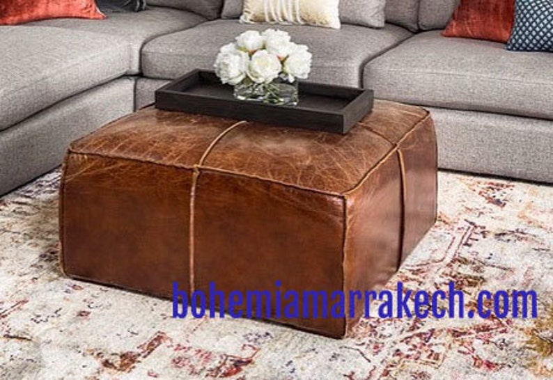 light tan handmade footstool Pouf ottoman square Pouf leather original Pouf ottoman Moroccan leather Ottoman Pouf ottoman square pouf