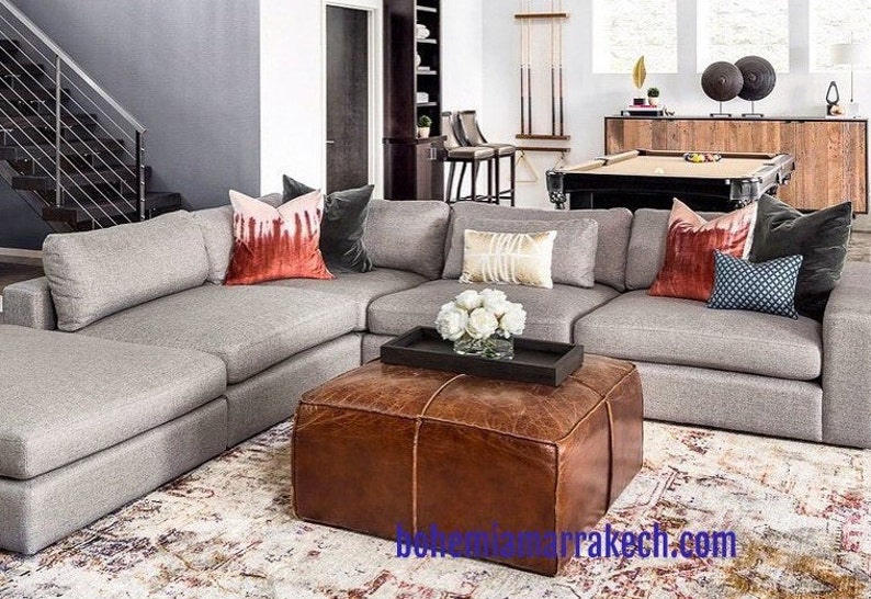 light tan handmade footstool Pouf ottoman square Pouf leather original Pouf ottoman Moroccan leather Ottoman Pouf ottoman square pouf