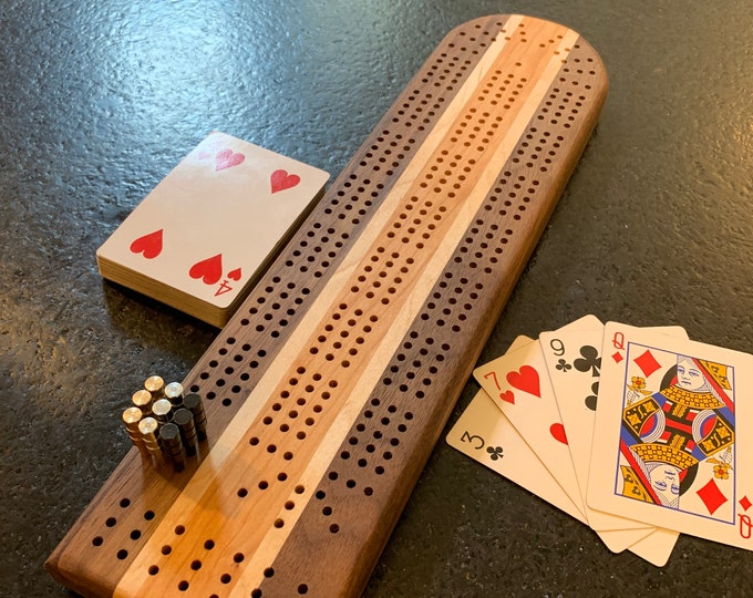 3 Player Cribbage Board Walnut, Maple, Cherry Personalize Handmade in Oregon Comes With Pegs