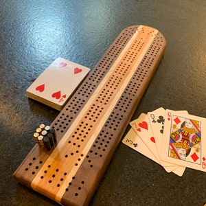 3 Player Cribbage Board - Walnut, Maple, Cherry - Personalize - Handmade in Oregon - Comes with Pegs - Oregon made - Gift - Peg Storage