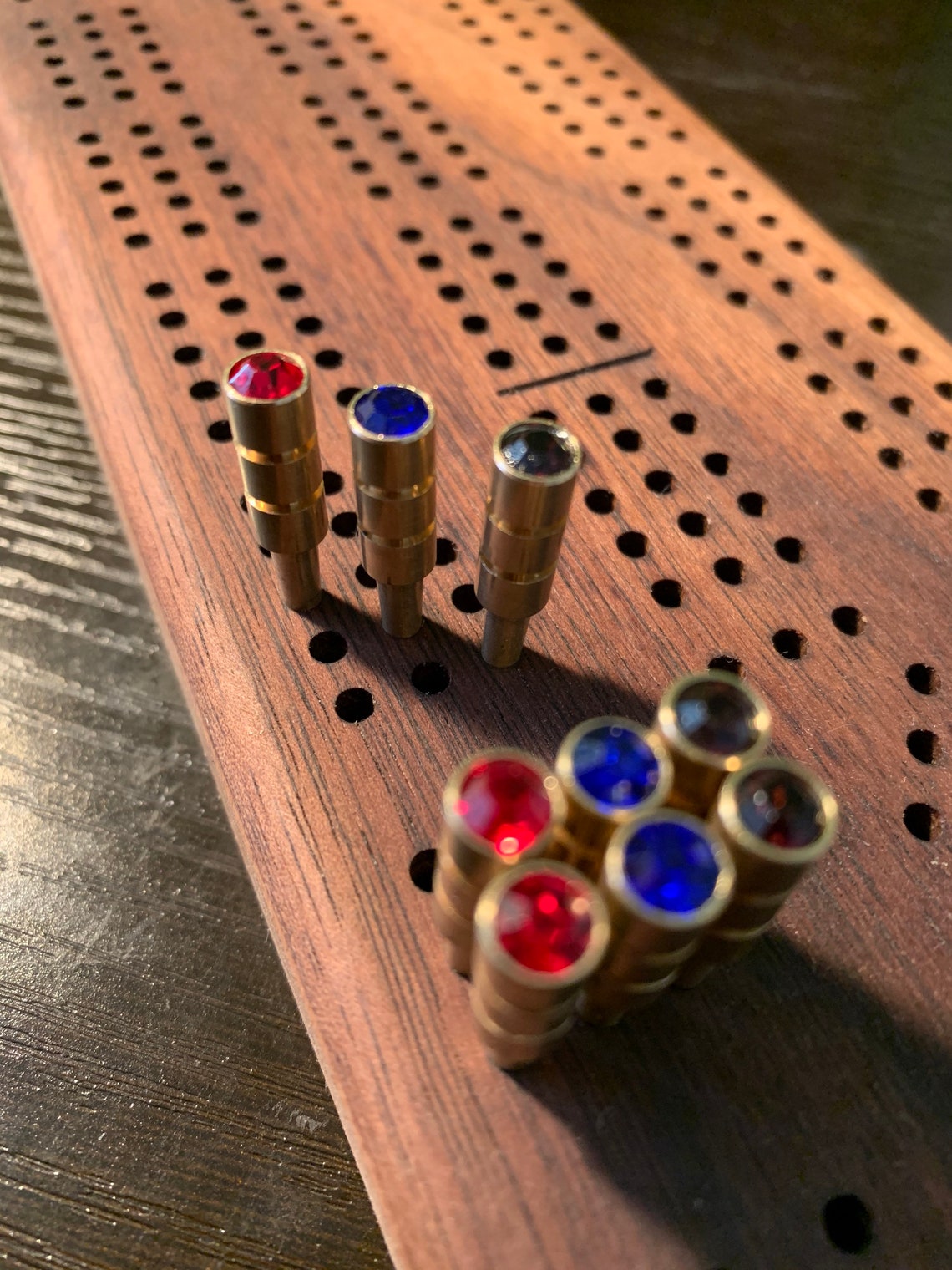 Colorful Gem Cribbage Board Pegs Solid Brass Enumero Etsy