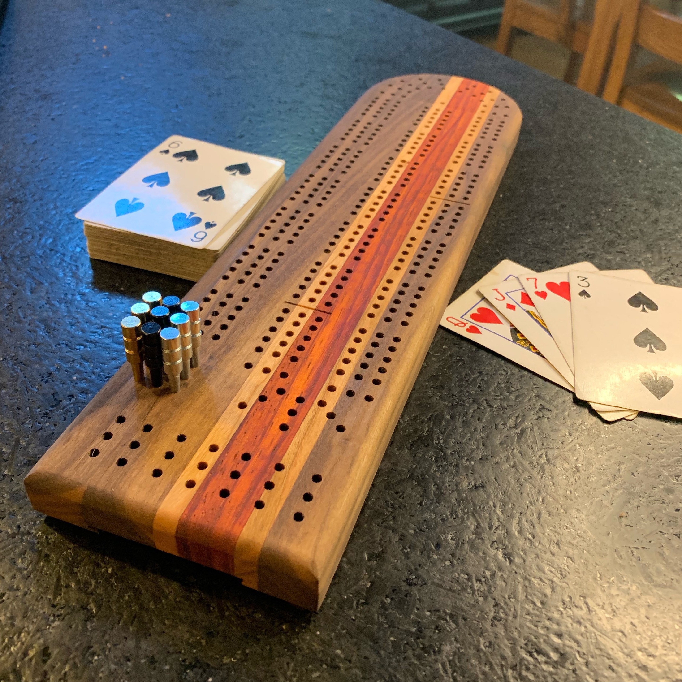 3 Player Cribbage Board Walnut Paduak Cherry Custom Etsy