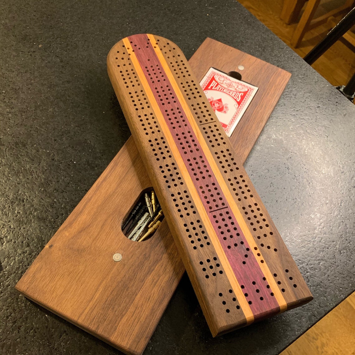 Cribbage Board With Hidden Card and Peg Storage Purpleheart Etsy