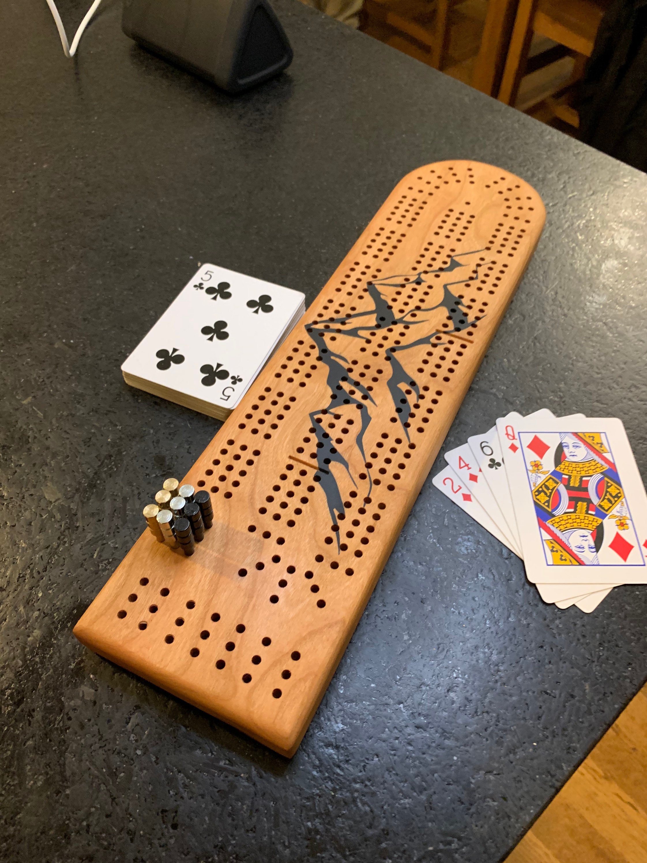 Epoxy Mountain Cribbage Board Cherry Black Resin Custom Etsy