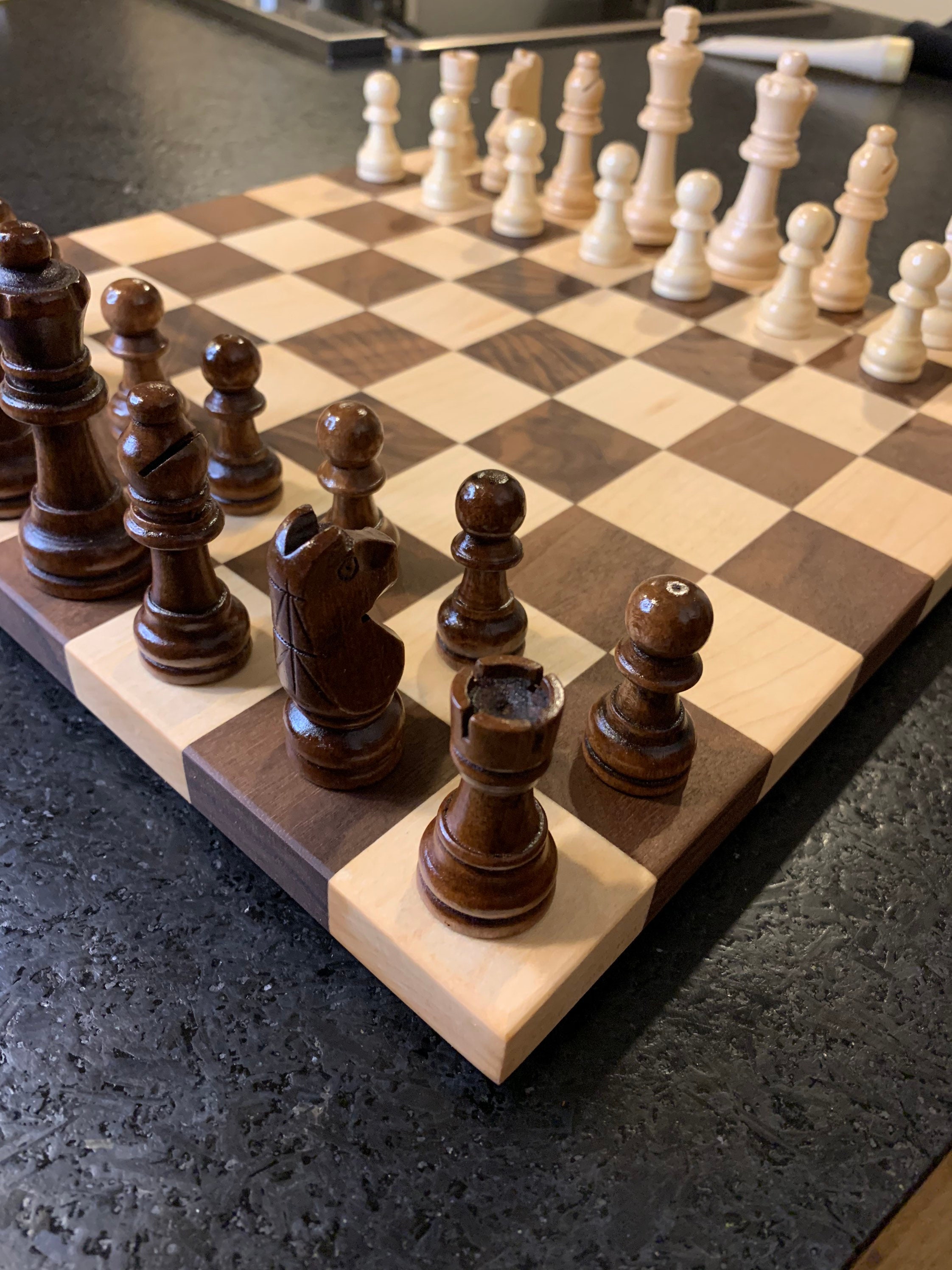 Hardwood Chess Board Made from Walnut and Maple Handmade Etsy