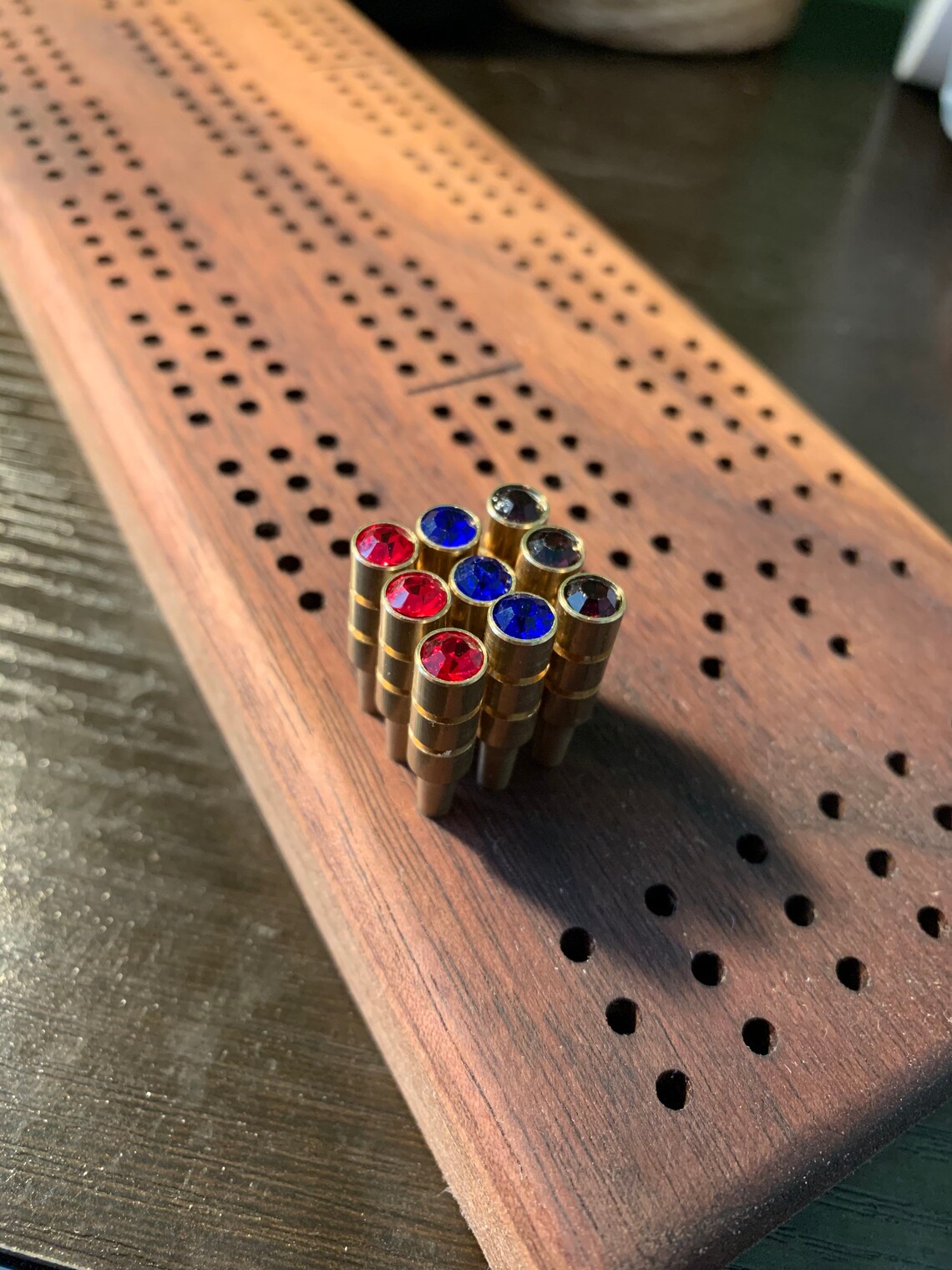 Colorful Gem Cribbage Board Pegs Solid Brass Enumero Etsy