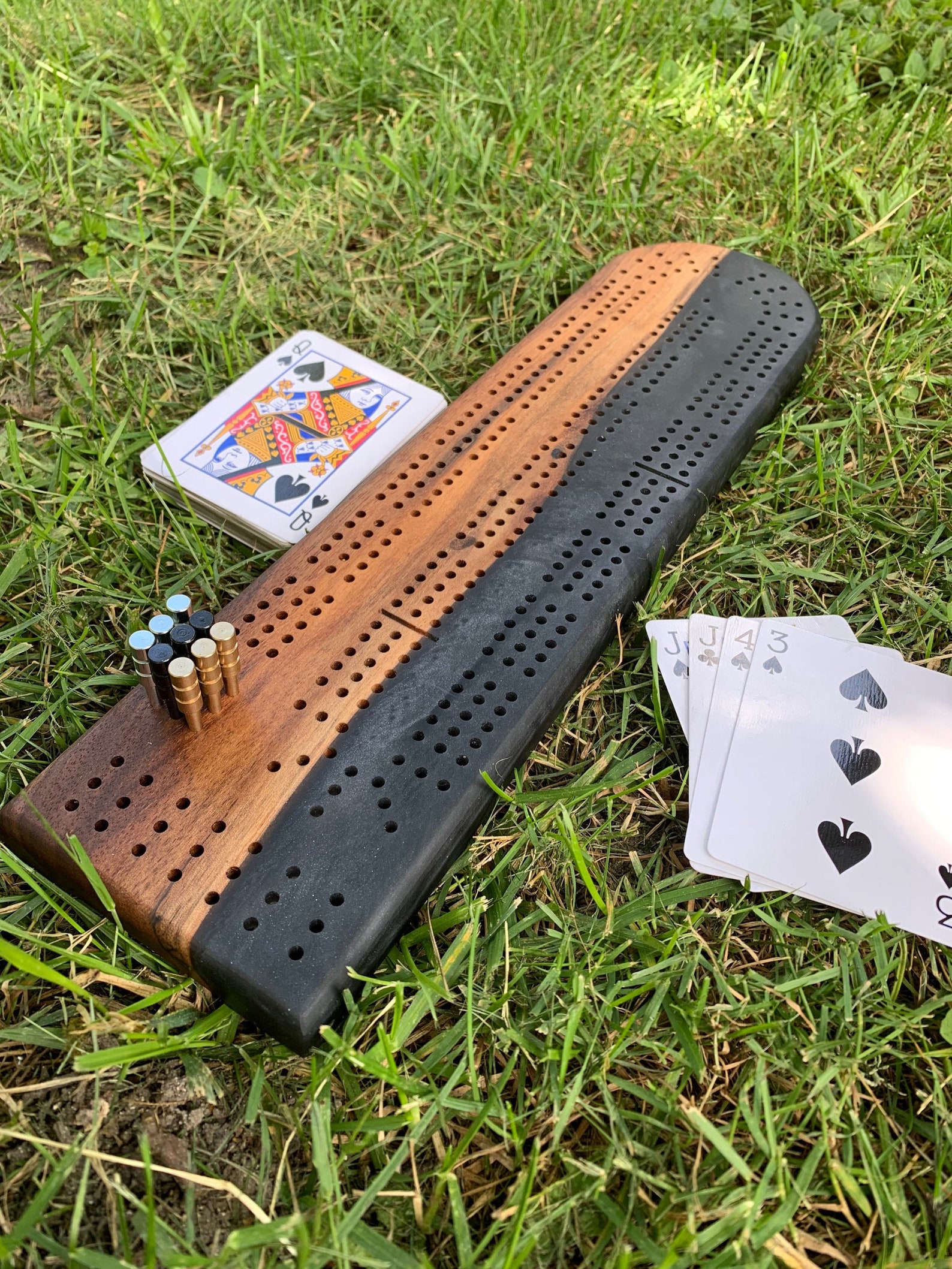 Walnut Epoxy Cribbage Board Handmade Black pigment Etsy