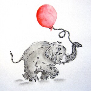 Elephant & Balloon Print | Mixed Media Drawing/Painting | Watercolour and Charcoal Illustration Print | Print of an Original