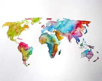Watercolour World Print | Print of an Orignal Watercolour Painting | World Map Print
