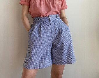 60s Blue White Gingham Checkered High Waist Bloomer Shorts xxs