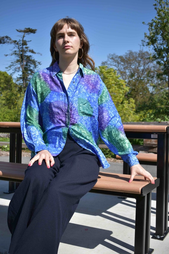 Watercolour Droplet Pure Silk Vintage Blouse