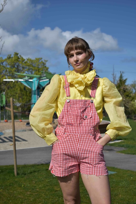 Vintage Puff Sleeve Lemon Blouse with Pussy Bow