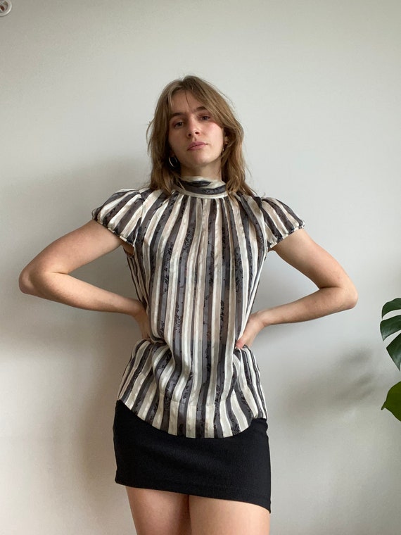 BCBG Embossed Silk Tie Back Blouse / S