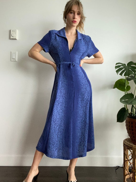 Cobalt Ombre Leopard Print Zip Dress / L