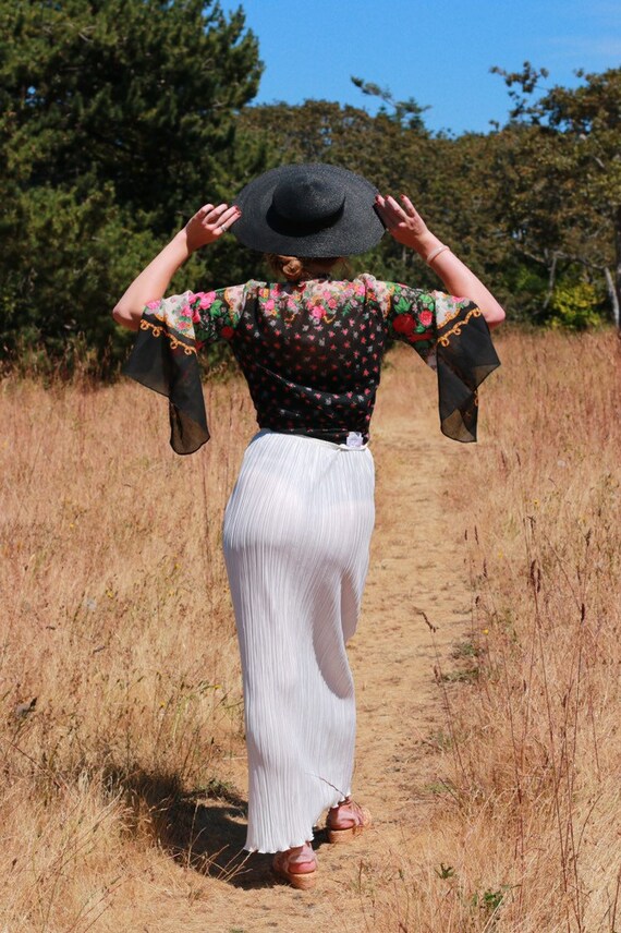 Vintage Wrap Floral Blouse with Bell Sleeves