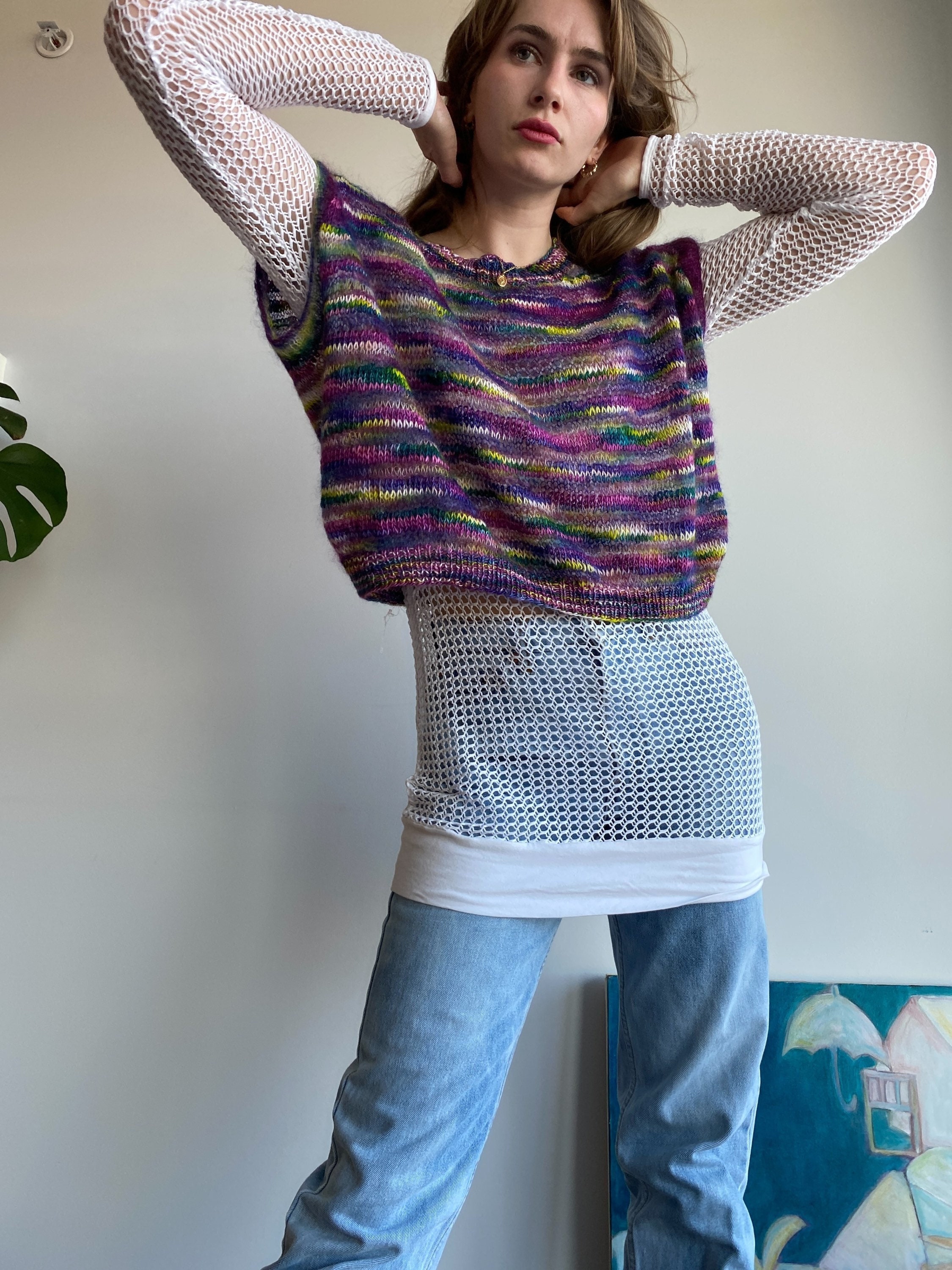 Mohair and Wool Sheer Bold Stripe Sweater Vest / HANDMADE / - Etsy