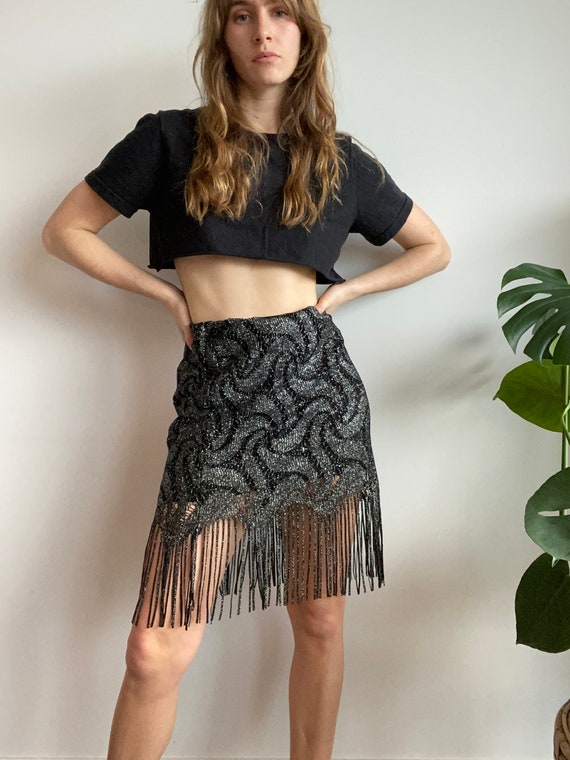 Metallic Super Swirl Vintage Fringe Skirt / M