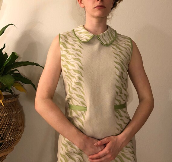 Peter Pan Collar Lime Green Tiger Stripe 70s Dress
