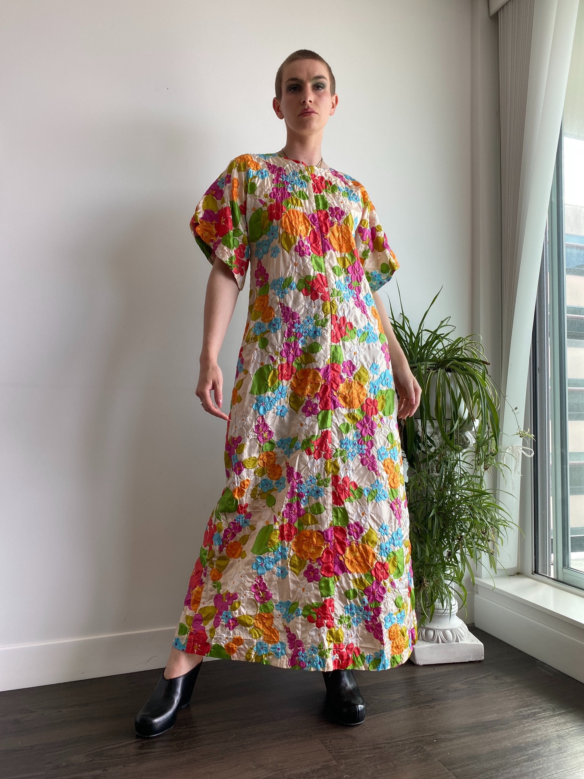 Vintage House Coat With Floral Motif / Medium Etsy