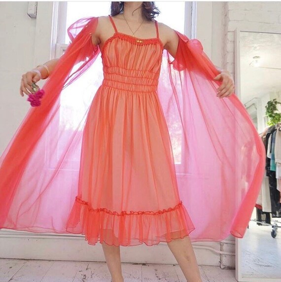 Vintage Strawberry Lingerie Gown and Robe Set