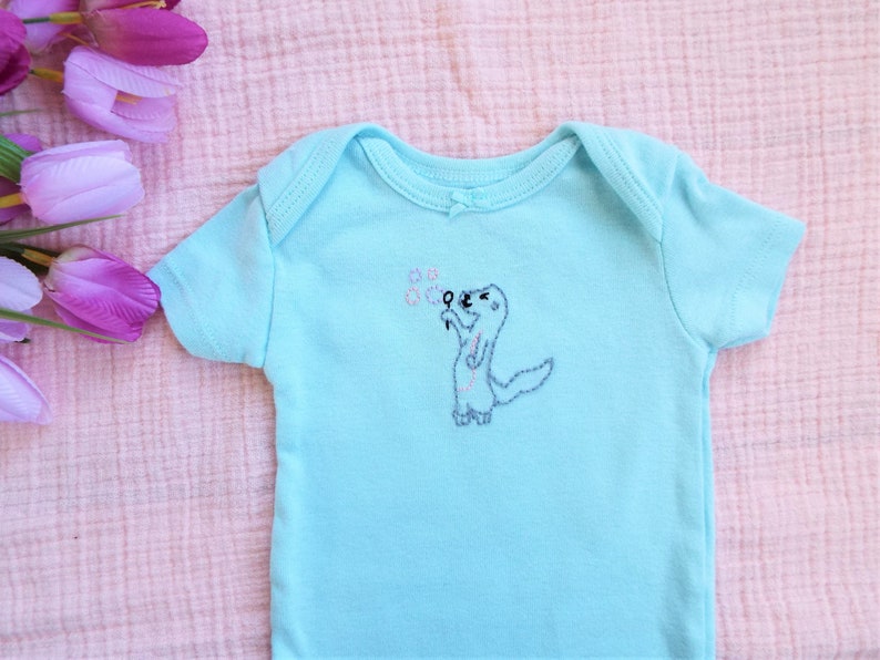 Baby Girls Clothing Girls Clothing Otter Bubbles Hand Embroidered One Piece Body Suit Shower Gift