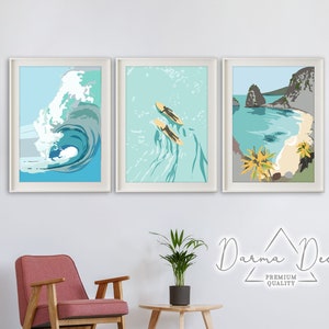 Caribbean sea beach Print, Hawaii wave surf Artwork, Abstract modern wall art print,Home decor