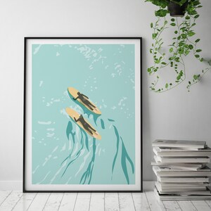 Hawaii surfing blue abstract modern minimalist art print