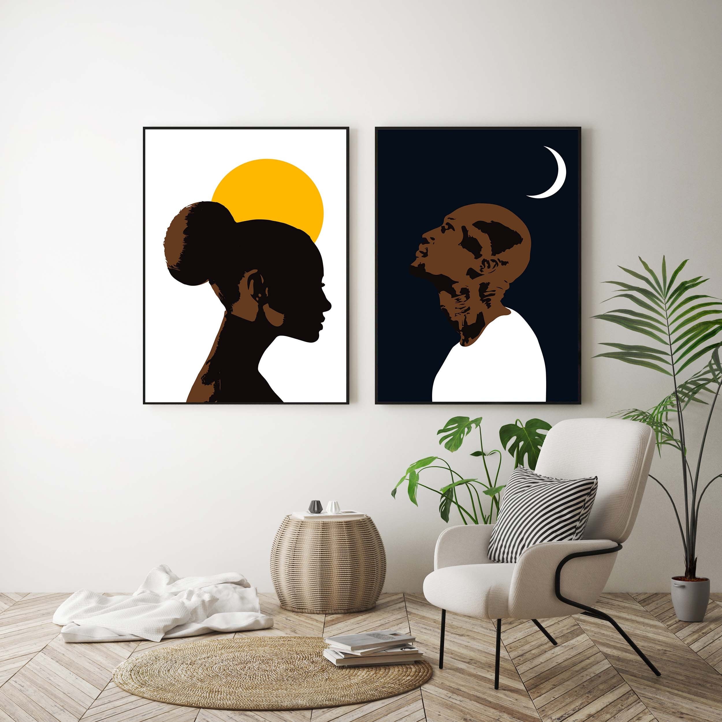 Abstract African American Wall Art Set Afro Women Portrait Etsy