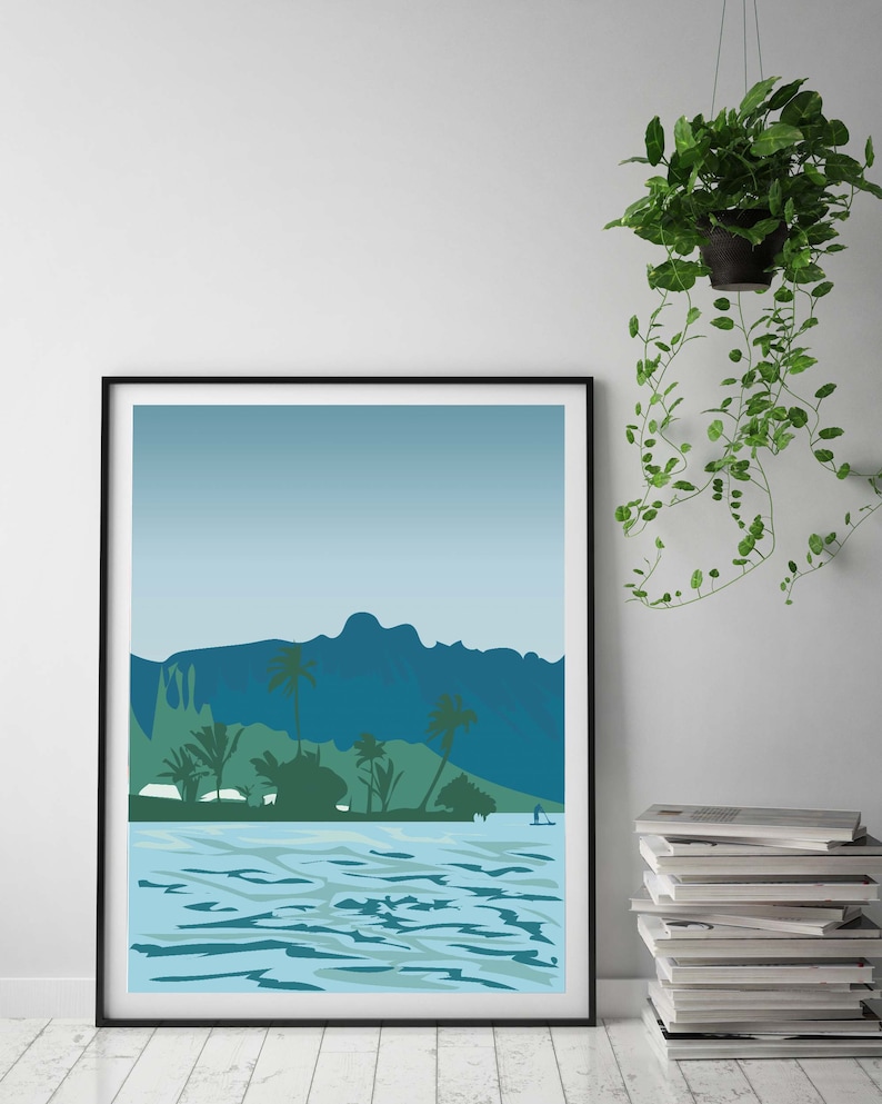 Surf Big Wave blue Hawaii Surfers Ocean Beach Abstract Modern Wall Art Decor set prints