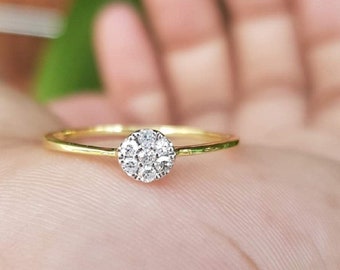 Natural diamond rings wedding rings 9k Solid gold flower shape beautifully elegant