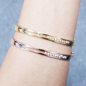 Diamond Bangle Slides Moveable Diamond Bangle Solid Gold Rose gold White Gold Yellow gold