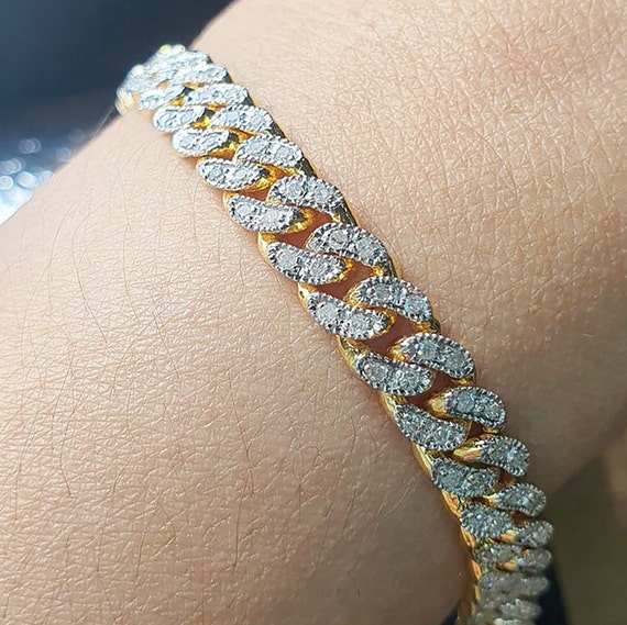 9k Gold Diamond Bracelet 1.43 Ct Miami Cuban for Women and Man | Etsy