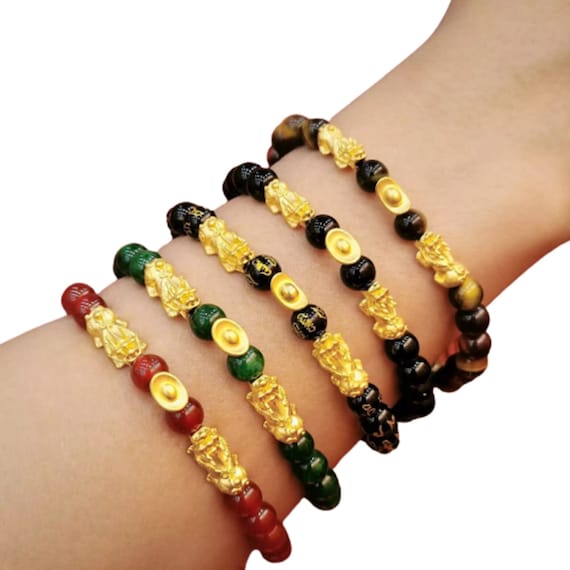 Double Pixiu 24K Gold Middle Gold Nugget, Gold Letter Double Pixiu 24K Gold Middle Gold Nugget, Gold Letter
