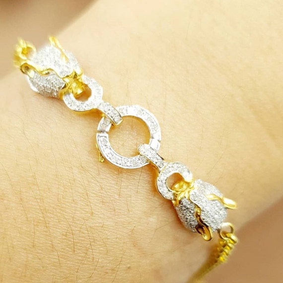 Pave 2.18 Cts Round Brilliant Cut Diamonds Unisex Jaguar Bracelet In 18K  Gold — Jisha Jewels
