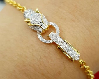 Real Diamond Jaguar Head Bracelet Daily Wearing for Powerful of Success and lucky
