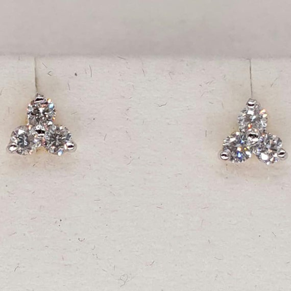 9k Gold Diamond Earring Stud 3 Stone Triangle Men Ladies Stud