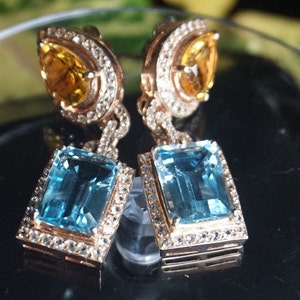 Large Blue Topaz Earrings With Citrine And White  Topaz  Earrings Gemstones Natural