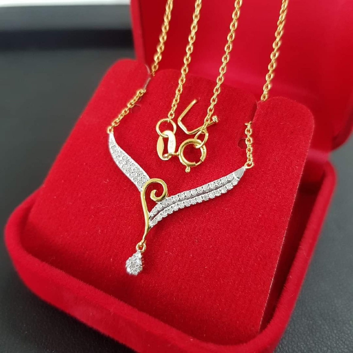 Diamond Necklace V Shape Drop Ladies Gold Necklace Diamond Etsy