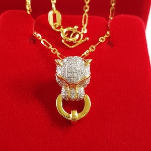 Diamond  Jaguar  Tiger Pendant Amulet Benefits Jaguar Power Necklace Gold