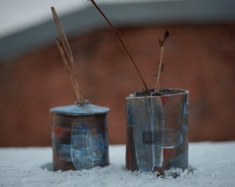 ja khang: urban hut vase. brush handbuilt ceramic vase red clay red brick wabisabi ikebana handmade abstract vase
