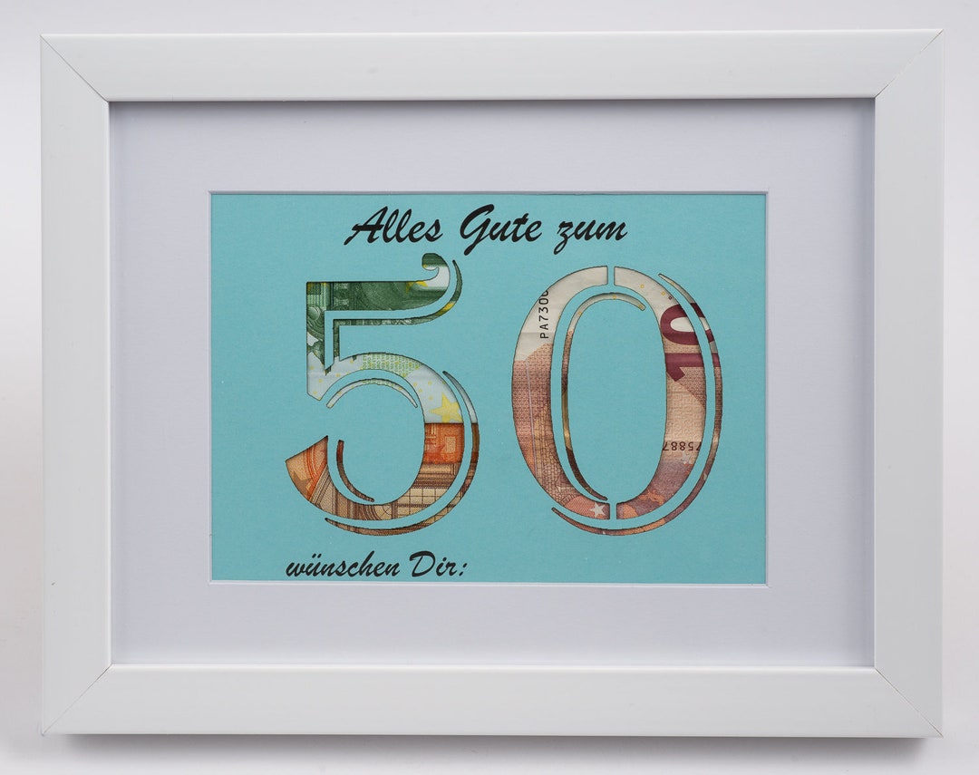 Geldgeschenk zum 50. Geburtstag, Geldverpackung Hellblau Etsy.de