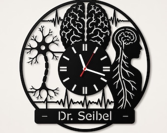 Orologio da parete in legno personalizzato per neurologo / Targa personalizzata con il nome del medico / Regalo per neurologo / Decorazione murale per clinica / Arte murale neurologica