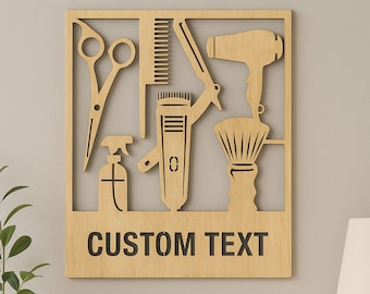 Personalisierte Barber Geschenke - Holz Wandkunst - Individuelles Friseur Zeichen - Holzdekor für Barbershop oder Schönheitssalon - Einzigartige Geschenkidee