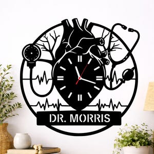 Personalized Cardiologist Wooden Wall Clock | Custom Doctor Name Sign | Heart Doctor Gift | Medical Office Decor | Cardiology Wood Wall Art