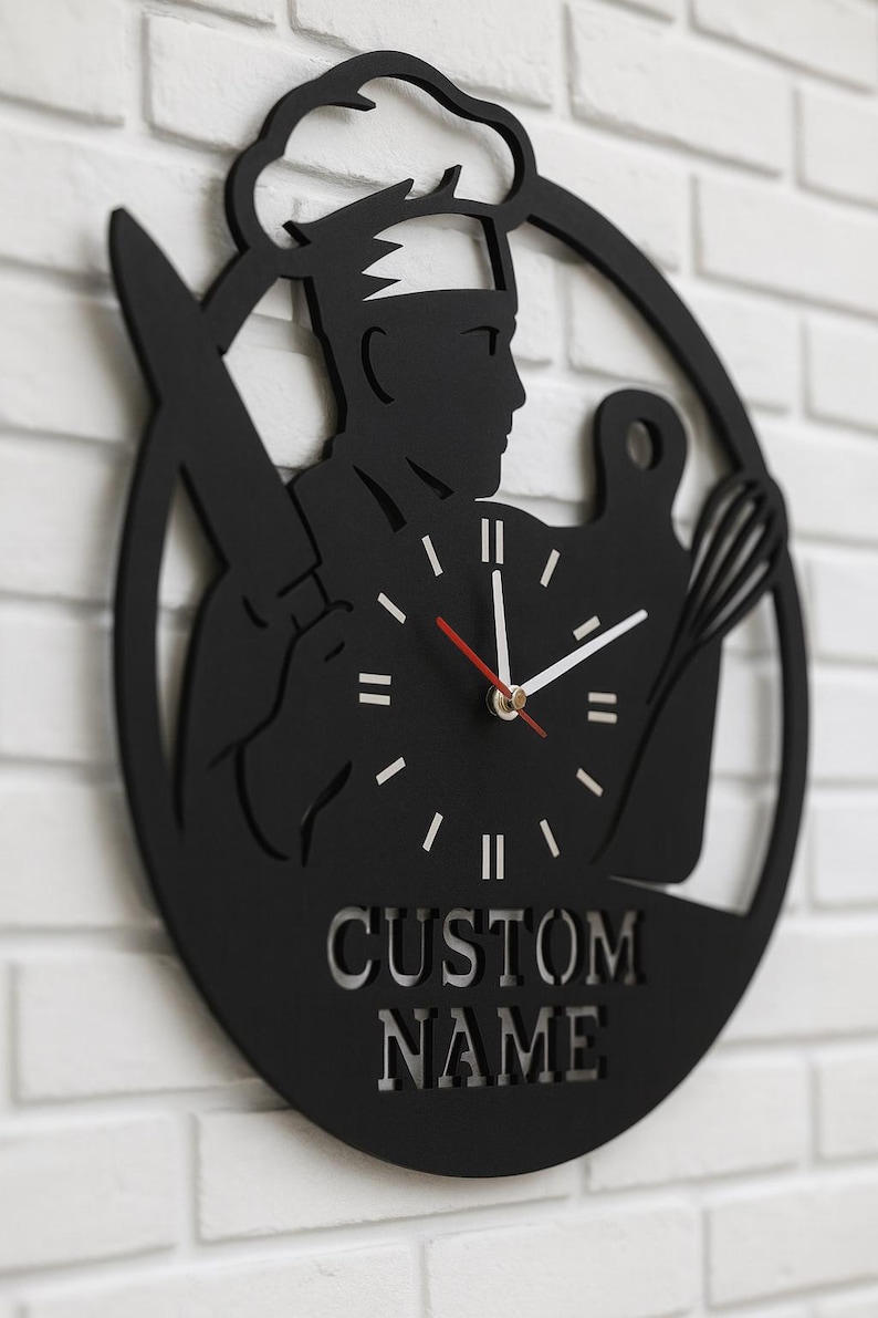 Personalized Cook Gift - Custom Chef Name - Kitchen Wooden Wall Clock ...