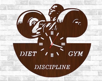 Gym Wooden Wall Clock – Bodybuilder Gift – Weightlifting Decor – Strength Training Wall Art – Fitness Clock For Home Gym Or Workout Room