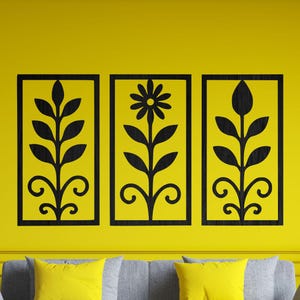 Scandinavian Style Flower Wall Art – Minimalist Decor Above Bed or Over Couch – Set of 3 Botanical Panels for Living Room or Bedroom